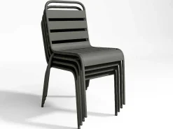 Tuineethoek Van Metaal - Een Tafel D110 Cm En 4 Opstapelbare Stoelen - Donkergrijs - Mirmande-MYLIA New