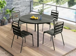 Tuineethoek Van Metaal - Een Tafel D110 Cm En 4 Opstapelbare Stoelen - Donkergrijs - Mirmande-MYLIA New