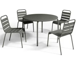 Tuineethoek Van Metaal - Een Tafel D110 Cm En 4 Opstapelbare Stoelen - Donkergrijs - Mirmande-MYLIA New