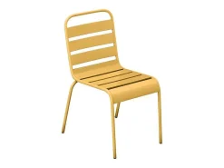 Tuineethoek Van Metaal - Een Tafel D160 Cm Met 2 Opstapelbare Fauteuils En 4 Opstapelbare Stoelen - Mosterdgeel - Mirmande Van-MYLIA Outlet