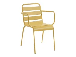 Tuineethoek Van Metaal - Een Tafel D160 Cm Met 2 Opstapelbare Fauteuils En 4 Opstapelbare Stoelen - Mosterdgeel - Mirmande Van-MYLIA Outlet