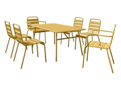 Tuineethoek Van Metaal - Een Tafel D160 Cm Met 2 Opstapelbare Fauteuils En 4 Opstapelbare Stoelen - Mosterdgeel - Mirmande Van-MYLIA Outlet