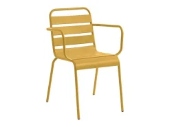 Tuineethoek Van Metaal - Een Tafel D110 Cm En 4 Opstapelbare Stoelen - Mosterdgeel - Mirmande Van-MYLIA Online