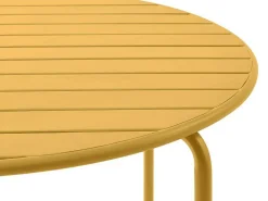 Tuineethoek Van Metaal - Een Tafel D110 Cm En 4 Opstapelbare Stoelen - Mosterdgeel - Mirmande Van-MYLIA Online