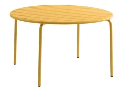 Tuineethoek Van Metaal - Een Tafel D110 Cm En 4 Opstapelbare Stoelen - Mosterdgeel - Mirmande Van-MYLIA New