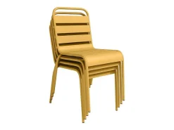 Tuineethoek Van Metaal - Een Tafel D110 Cm En 4 Opstapelbare Stoelen - Mosterdgeel - Mirmande Van-MYLIA New