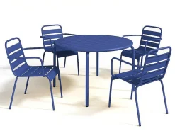 Tuineetset Mirmande: Tafel D.110 Cm Met 4 Opstapelbare Fauteuils - Metaal - Nachtblauw-MYLIA Outlet