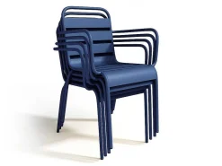 Tuineetset Mirmande: Tafel D.110 Cm Met 4 Opstapelbare Fauteuils - Metaal - Nachtblauw-MYLIA Outlet