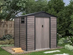 Tuinhuisje Van Gegalvaniseerd Staal Met Houteffect Adelmo - Grijs - 4,15 M-EXPERTLAND Discount