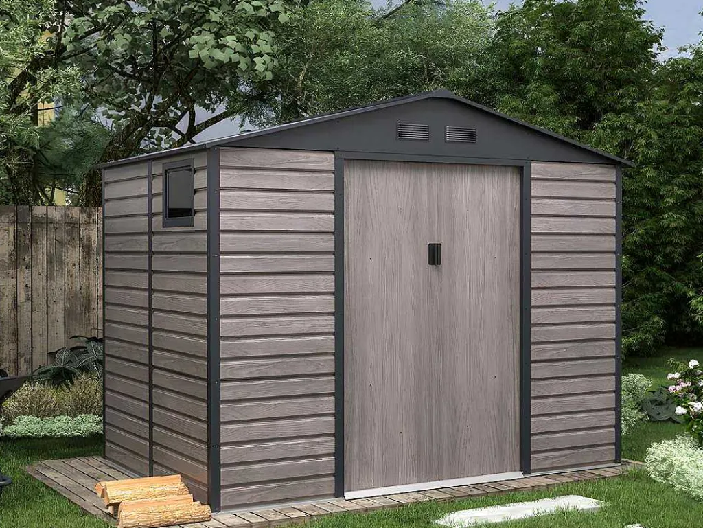Tuinhuisje Van Gegalvaniseerd Staal Met Houteffect Adelmo - Grijs - 5,40 M-EXPERTLAND Hot