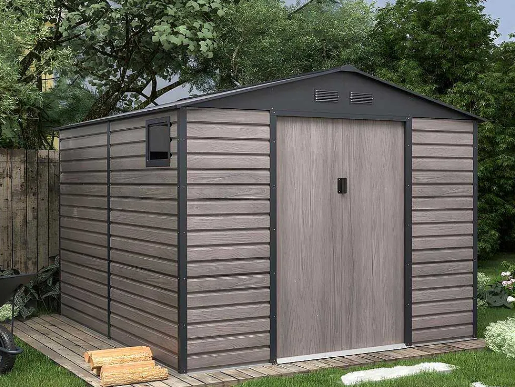 Tuinhuisje Van Gegalvaniseerd Staal Met Houteffect Adelmo - Grijs - 8,94 M-EXPERTLAND Clearance