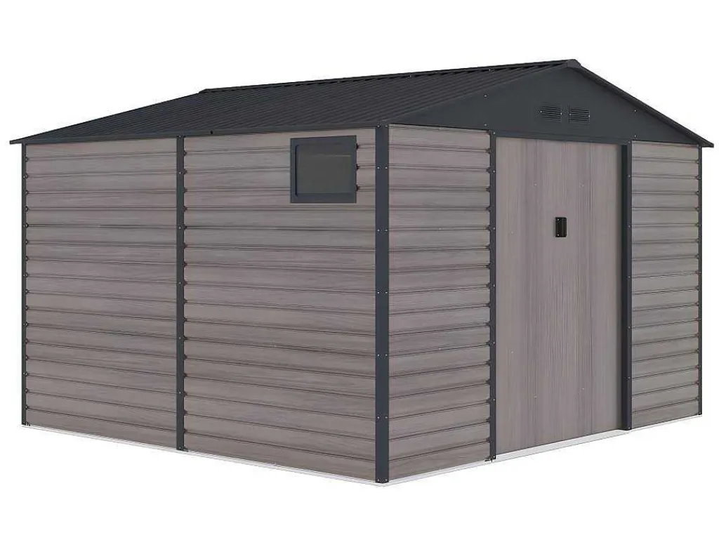 Tuinhuisje Van Gegalvaniseerd Staal Met Houteffect Adelmo - Grijs - 10,98 M-EXPERTLAND Outlet
