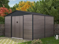 Tuinhuisje Van Gegalvaniseerd Staal Met Houteffect Adelmo - Grijs - 10,98 M-EXPERTLAND Outlet