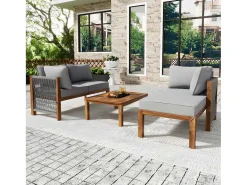 Tuinmeubelen In Acaciahout En Grijs Touw - 2 Zitbanken En 1 Salontafel - Verstelbare Poten - Grijs & Naturel-ModernLuxe Hot