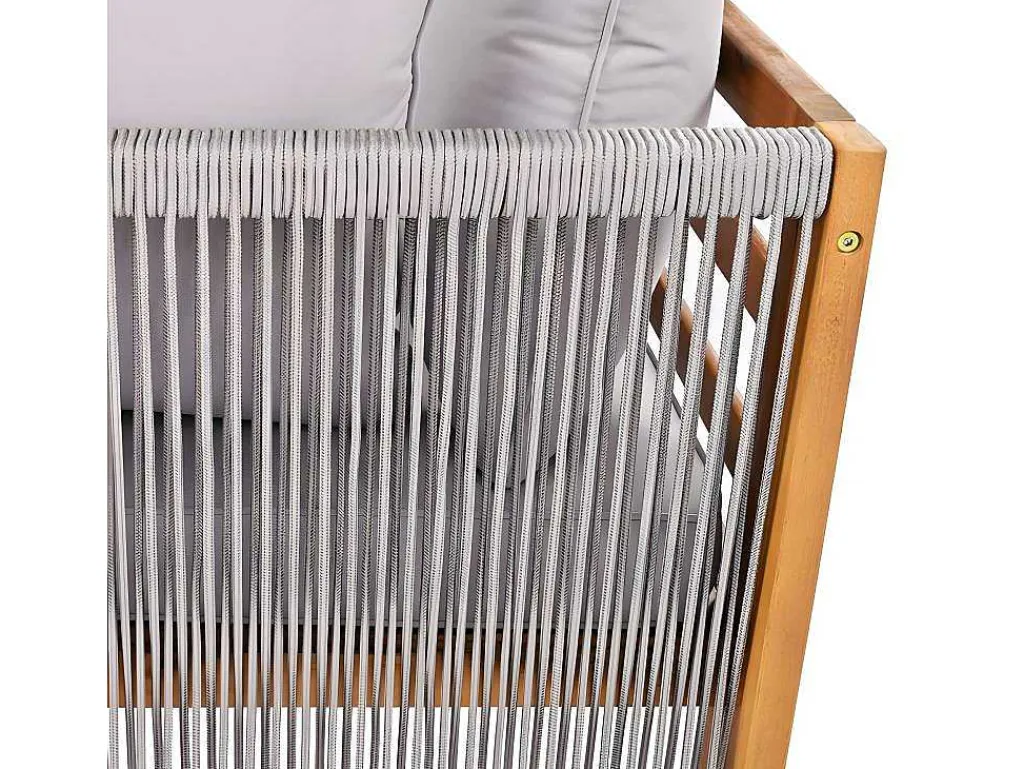 Tuinmeubelen In Acaciahout En Grijs Touw - 2 Zitbanken En 1 Salontafel - Verstelbare Poten - Grijs & Naturel-ModernLuxe Hot