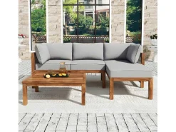 Tuinmeubelen In Acaciahout En Grijs Touw - 2 Zitbanken En 1 Salontafel - Verstelbare Poten - Grijs & Naturel-ModernLuxe Hot