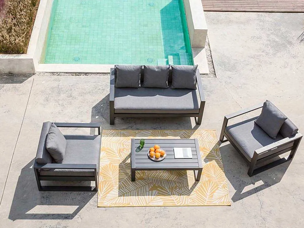 Tuinsalon Molokai In Aluminiun: Driezitsbank, 2 Fauteuils, Salontafel-MYLIA Outlet