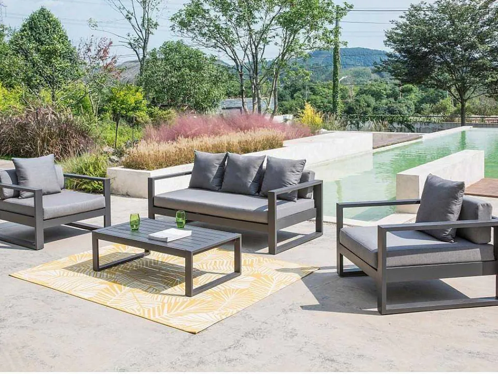 Tuinsalon Molokai In Aluminiun: Driezitsbank, 2 Fauteuils, Salontafel-MYLIA Outlet