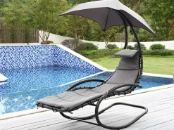 Tuinschommelstoel Met Parasol En Antracietkleurig Kussen - Waterbestendig - Moheli-MYLIA