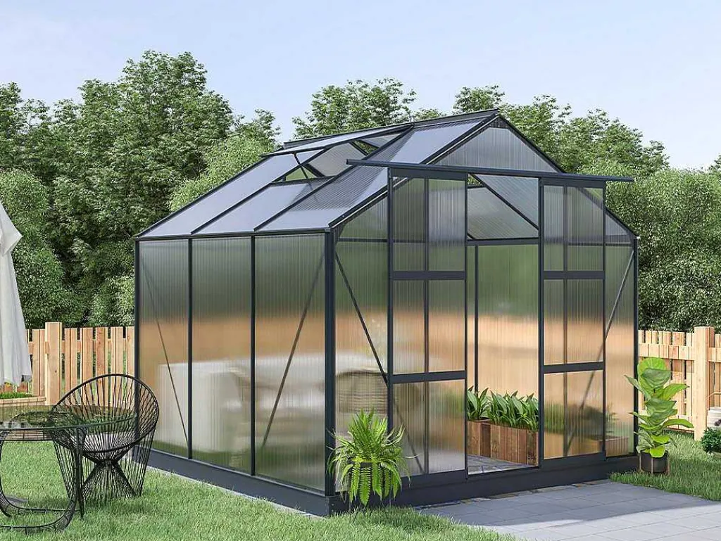 Tuinserre Van Polycarbonaat Anissa Met Basis - 5,9 M - Antraciet-EXPERTLAND Online