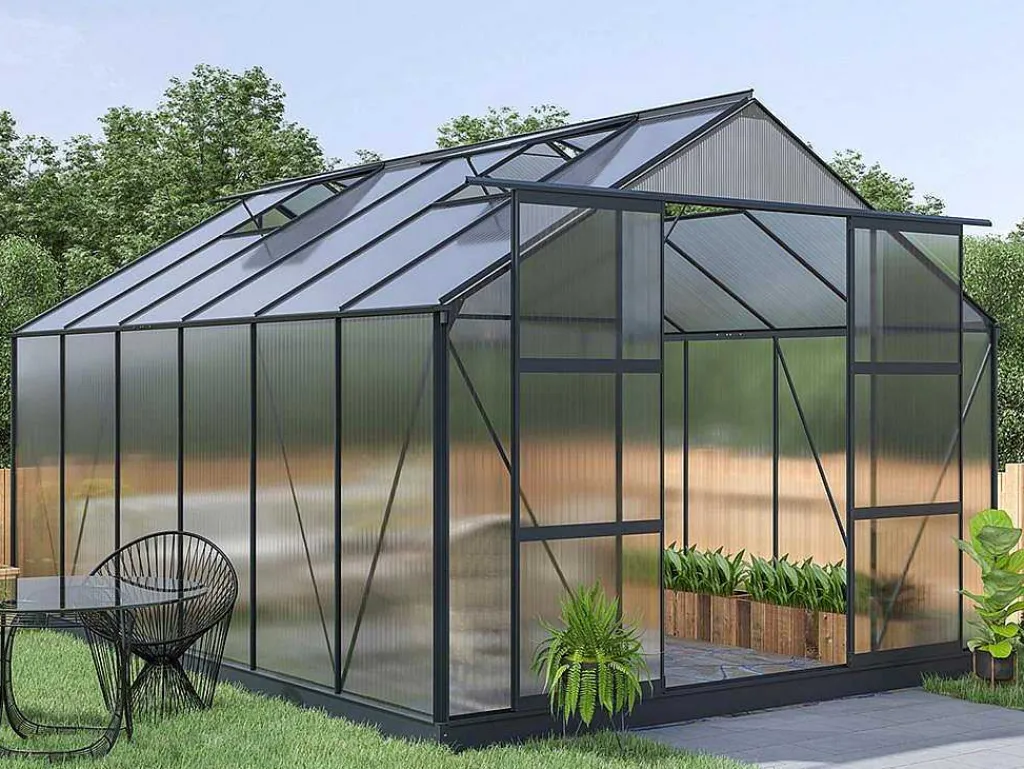 Tuinserre Van Polycarbonaat In 13M Kalida - Antraciet-EXPERTLAND Outlet