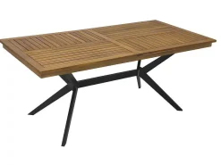 Tuintafel Van Acaciahout En Zwart Metaal Tobaga - L. 180 Cm-MYLIA Online