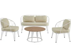 Tuinzithoek Van Metaal: 1 Tweezitsbank, 2 Fauteuils En 1 Salontafel - Wit - Arlesan-MYLIA Discount