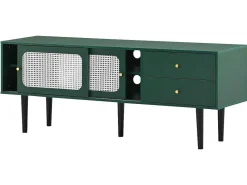 Tv-Meubel 160 Cm - 2 Rotan Schuifdeuren En 2 Lades - Groen-ModernLuxe New