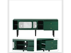 Tv-Meubel 160 Cm - 2 Rotan Schuifdeuren En 2 Lades - Groen-ModernLuxe New