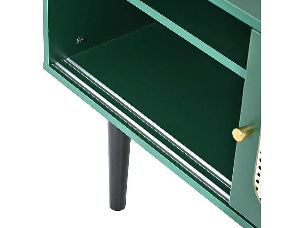 Tv-Meubel 160 Cm - 2 Rotan Schuifdeuren En 2 Lades - Groen-ModernLuxe New