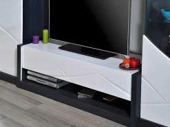Tv-Meubel 1 Lade En 1 Vak - Met Led-Verlichting - Antraciet En Wit Gelakt - Ludmila-Vente-unique Outlet