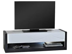 Tv-Meubel 1 Lade En 1 Vak - Met Led-Verlichting - Antraciet En Wit Gelakt - Ludmila-Vente-unique Outlet