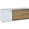 Tv-Meubel Met 1 Deur En 2 Laden - Naturel En Wit - Nisuka-Vente-unique Outlet