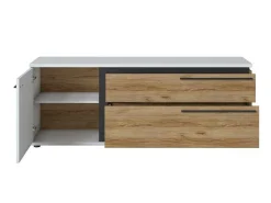 Tv-Meubel Met 1 Deur En 2 Laden - Naturel En Wit - Nisuka-Vente-unique Outlet