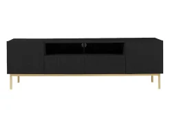 Tv-Meubel Met 2 Deuren, 2 Laden En 2 Nissen Van Mdf En Staal - Zwart En Goudkleurig - Evilana-Vente-unique Hot
