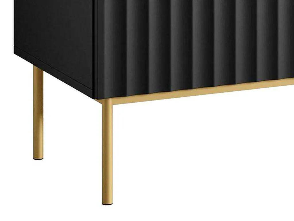 Tv-Meubel Met 2 Deuren, 2 Laden En 2 Nissen Van Mdf En Staal - Zwart En Goudkleurig - Evilana-Vente-unique Hot