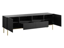 Tv-Meubel Met 2 Deuren, 2 Laden En 2 Nissen Van Mdf En Staal - Zwart En Goudkleurig - Evilana-Vente-unique Hot