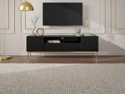 Tv-Meubel Met 2 Deuren, 2 Laden En 2 Nissen Van Mdf En Staal - Zwart En Goudkleurig - Evilana-Vente-unique Hot