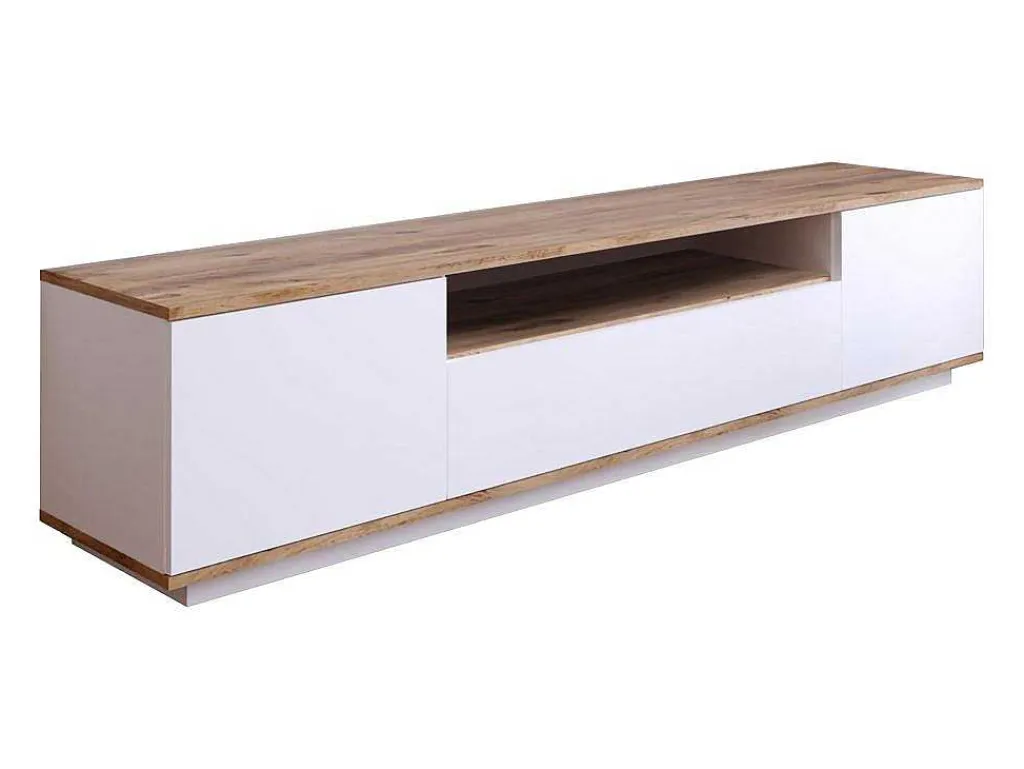 Tv-Meubel Met 3 Deuren En 1 Nis - Wit En Naturel - Lotula-Vente-unique Best