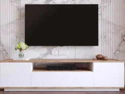 Tv-Meubel Met 3 Deuren En 1 Nis - Wit En Naturel - Lotula-Vente-unique Best