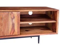Tv-Meubel Met 2 Deuren En 2 Niche - Sheesham Hout En Metaal - Kleur: Natuurlijk - Zelicina-Vente-unique Outlet
