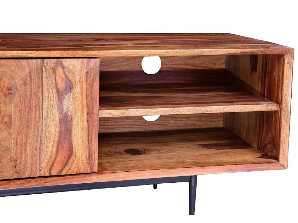 Tv-Meubel Met 2 Deuren En 2 Niche - Sheesham Hout En Metaal - Kleur: Natuurlijk - Zelicina-Vente-unique Outlet