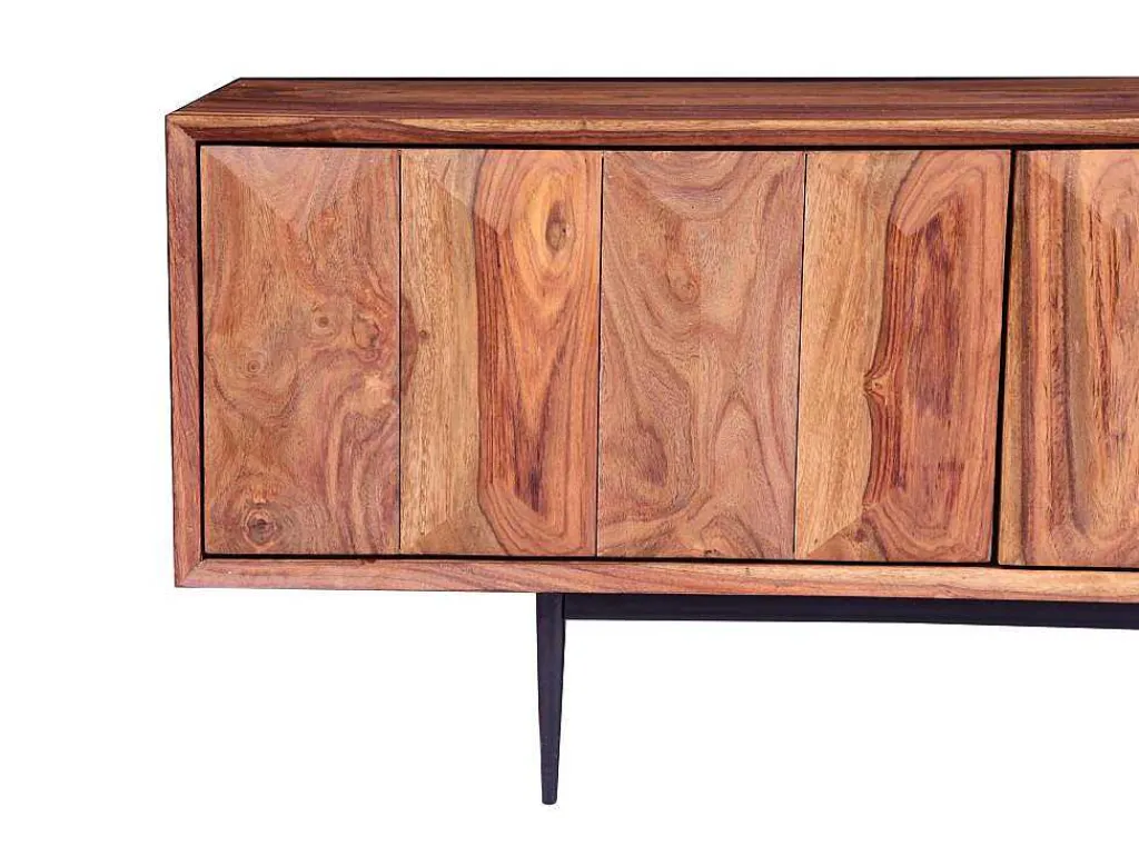 Tv-Meubel Met 2 Deuren En 2 Niche - Sheesham Hout En Metaal - Kleur: Natuurlijk - Zelicina-Vente-unique Outlet