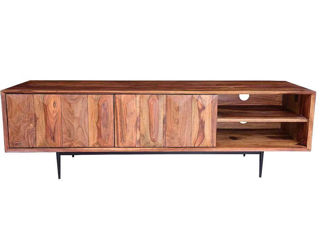 Tv-Meubel Met 2 Deuren En 2 Niche - Sheesham Hout En Metaal - Kleur: Natuurlijk - Zelicina-Vente-unique Outlet