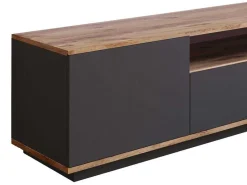 Tv-Meubel Met 3 Deuren En 1 Nis - Antraciet En Naturel - Lotula-Vente-unique Clearance