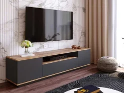Tv-Meubel Met 3 Deuren En 1 Nis - Antraciet En Naturel - Lotula-Vente-unique Clearance