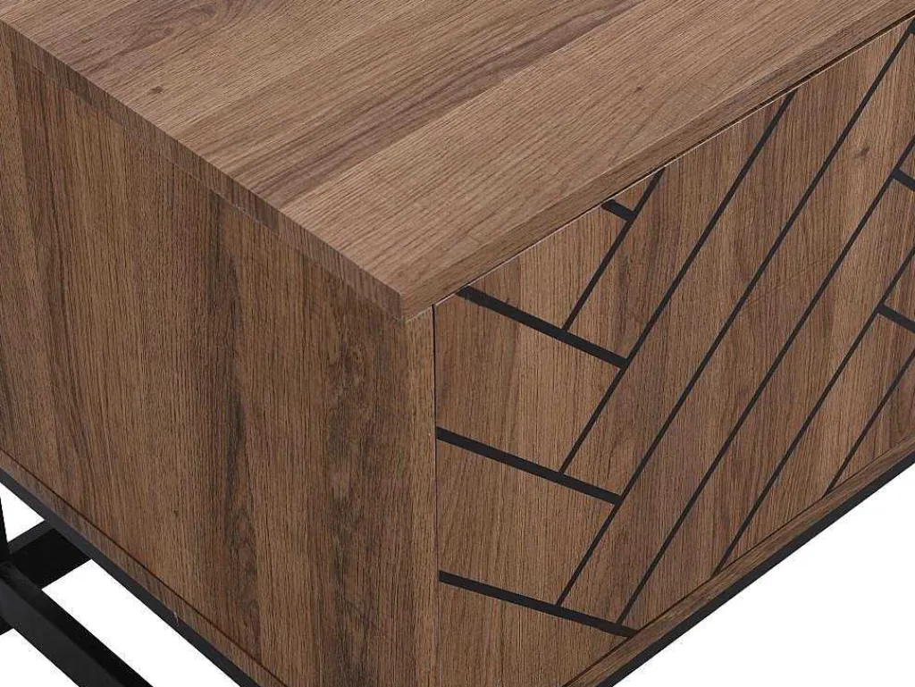 Tv-Meubel Met 3 Deuren En 2 Nissen - Mdf - Naturel En Zwart - Caratana-Vente-unique Online
