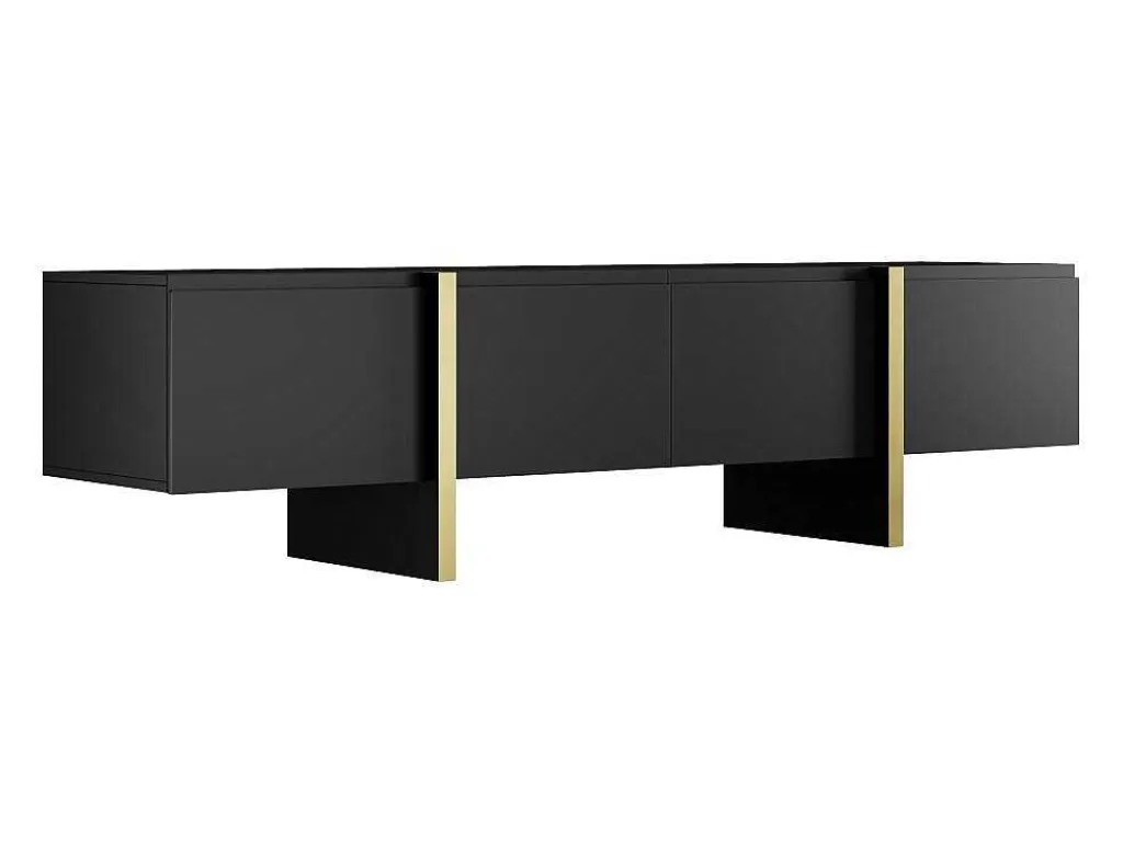 Tv-Meubel Met 4 Deuren Van Mdf - Zwart En Goud - Luvonia-Vente-unique Sale