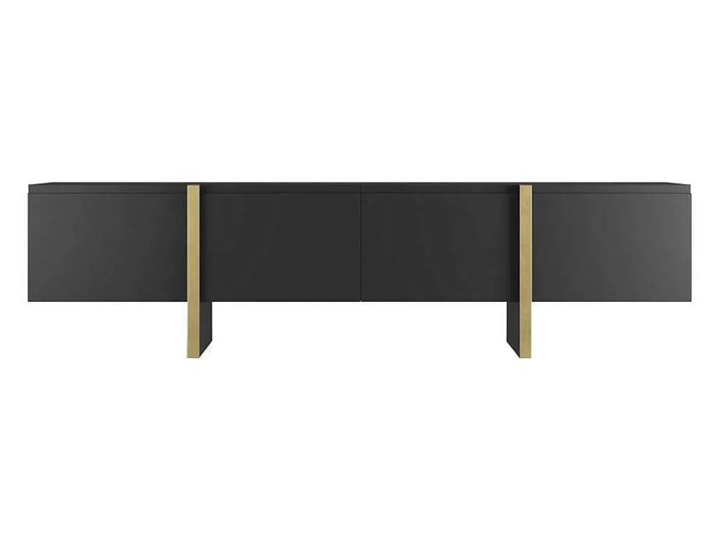 Tv-Meubel Met 4 Deuren Van Mdf - Zwart En Goud - Luvonia-Vente-unique Sale