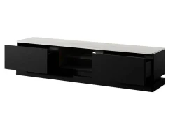 Tv-Meubel Met 2 Lades En 2 Nissen Met Ledverlichting Van Mdf - Zwart Met Wit Marmereffect - Devika - Van-PASCAL MORABITO
